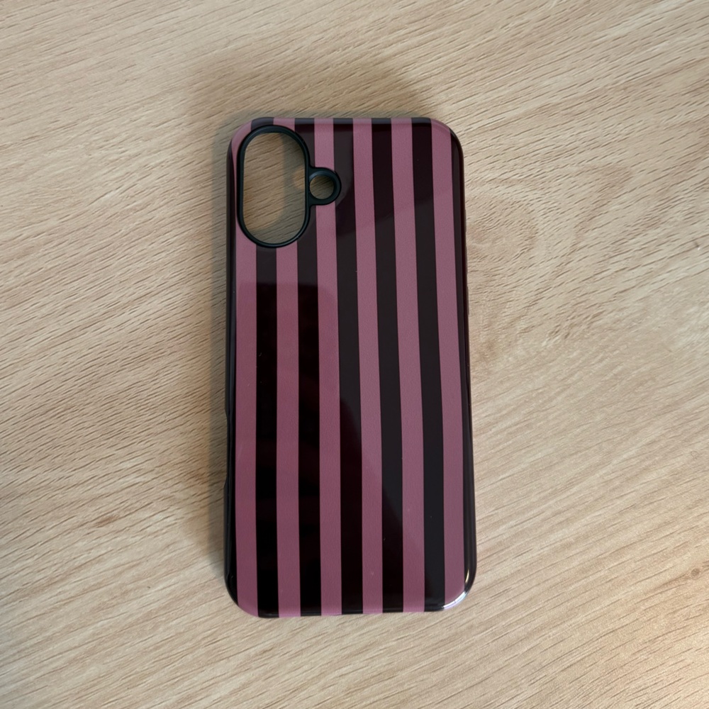 Striped Burgundy and Pink Apple iPhone 16 Plus Phone Case